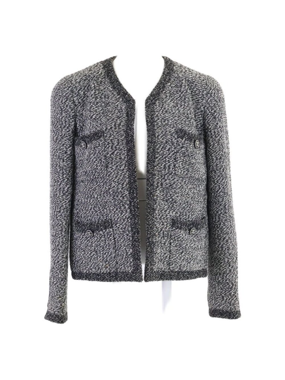 Chanel 97C CC Logo Button Tweed Collarless Jacket 38
